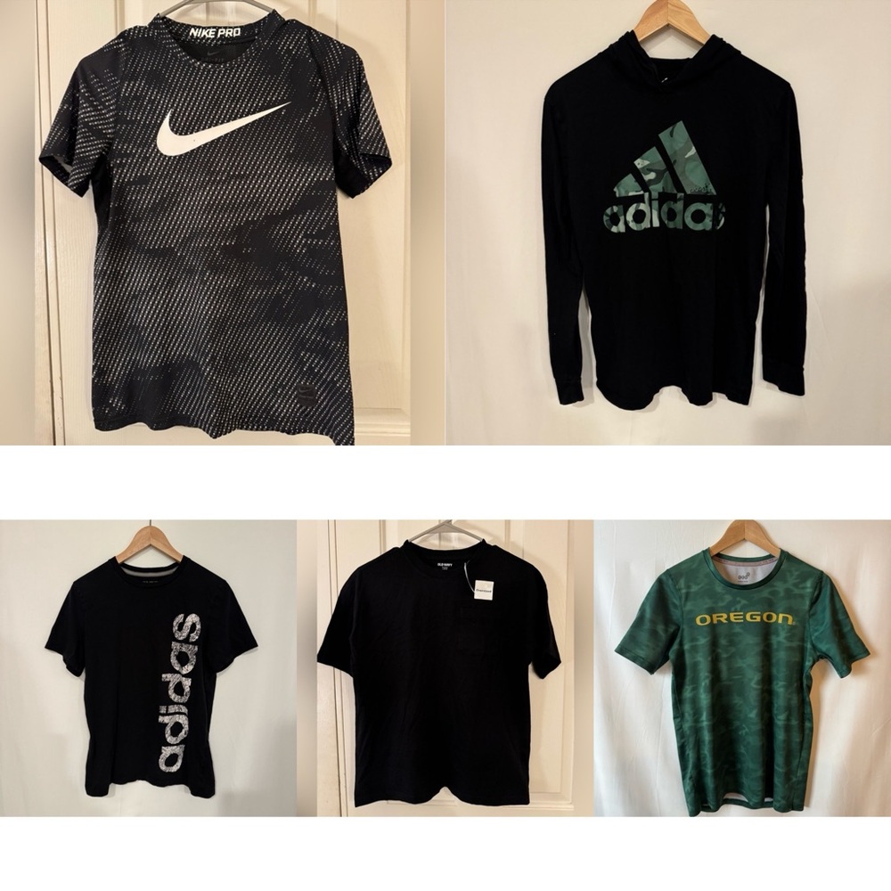 Youth Large Boys Athletic Shirt Bundle - Nike Adidas Oregon - 5 Tees